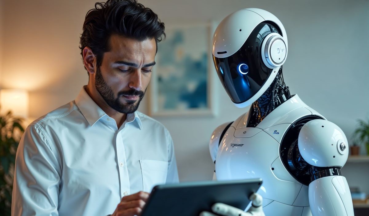 Pessoa interagindo com um assistente virtual de IA