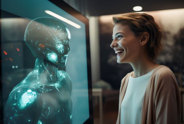 Robô de IA atendendo um cliente